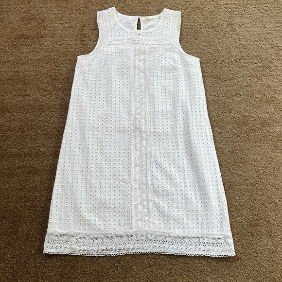 Solitaire White Midi summer‎ Embroidered Dress 100% Cotton Beachy Size M - Picture 1 of 9